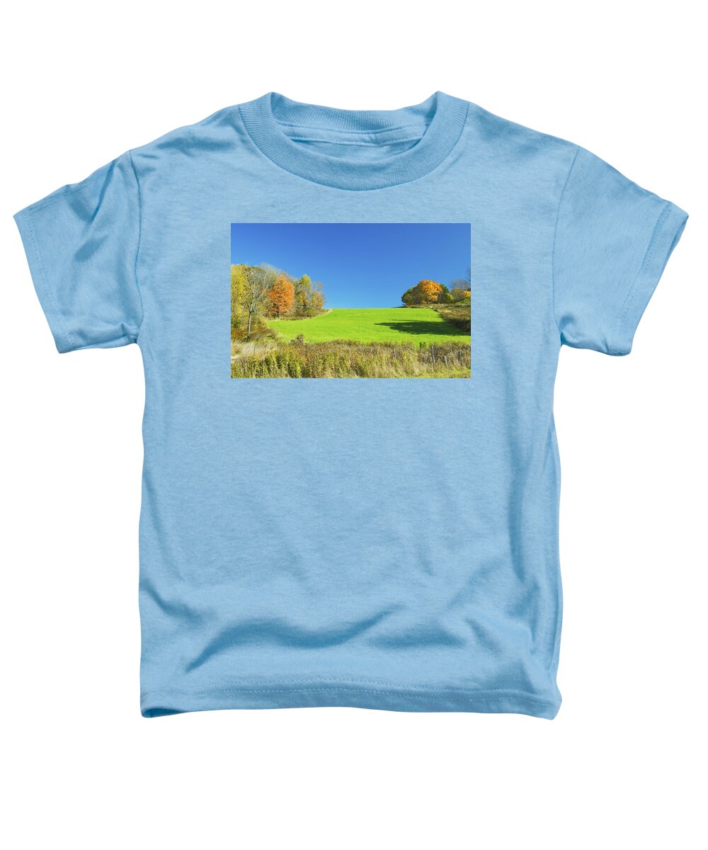 Field Toddler T-Shirt featuring the photograph Green Hay Field And Autumn Trees In Maine by Keith Webber Jr