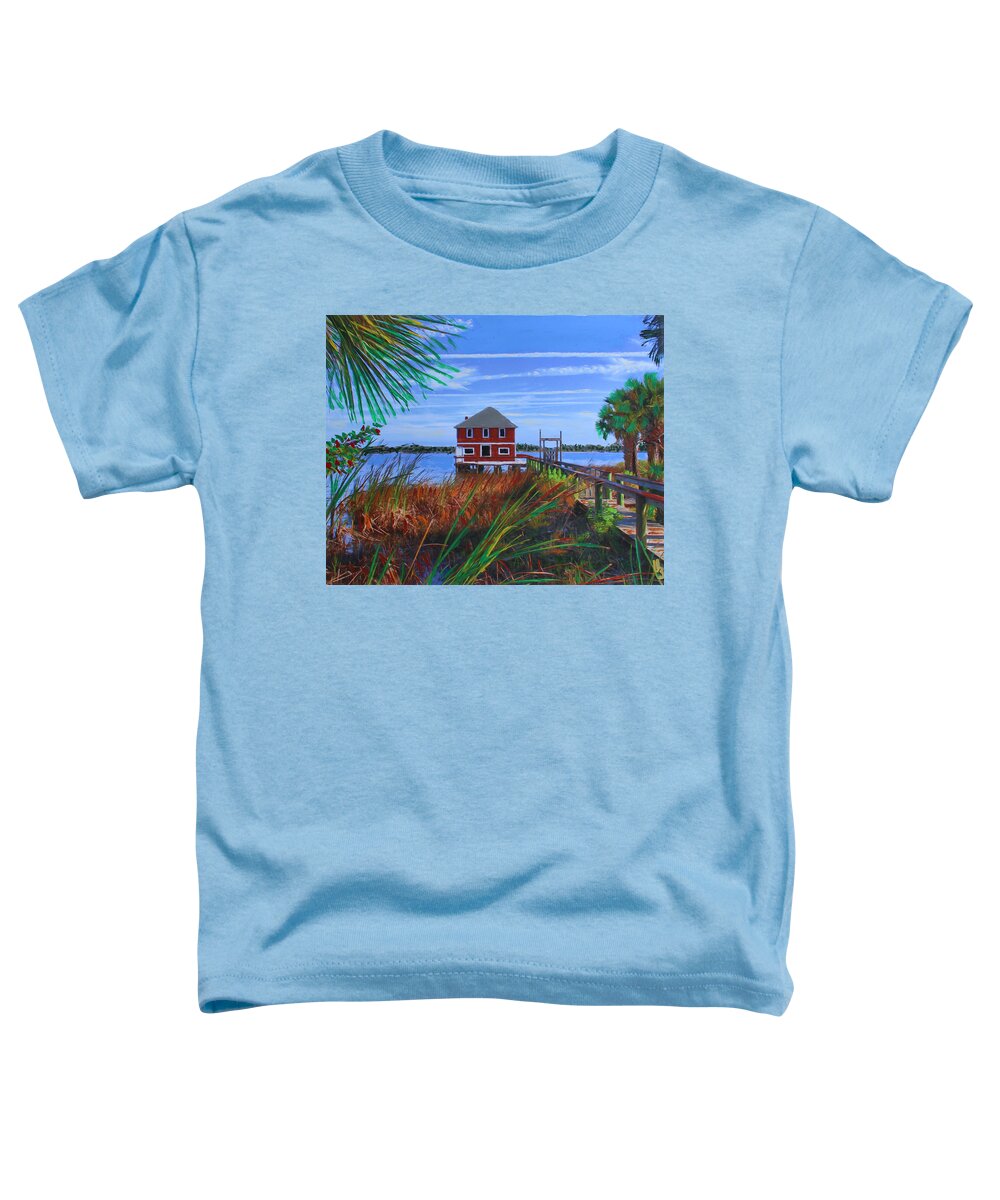 Boathouse Toddler T-Shirt featuring the mixed media Historic Ormond Boathouse by Deborah Boyd