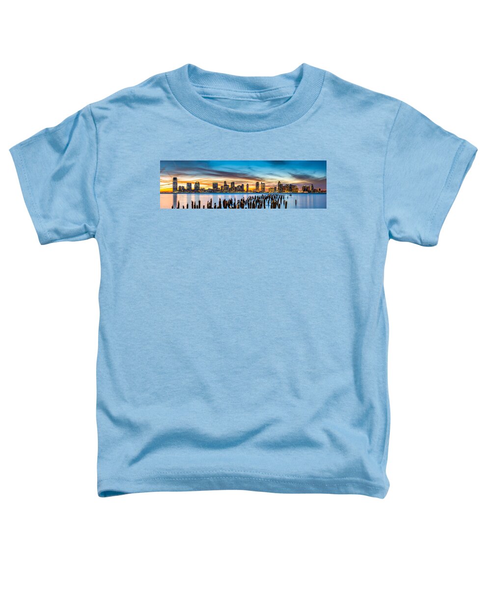 America Toddler T-Shirt featuring the photograph Jersey City panorama at sunset by Mihai Andritoiu