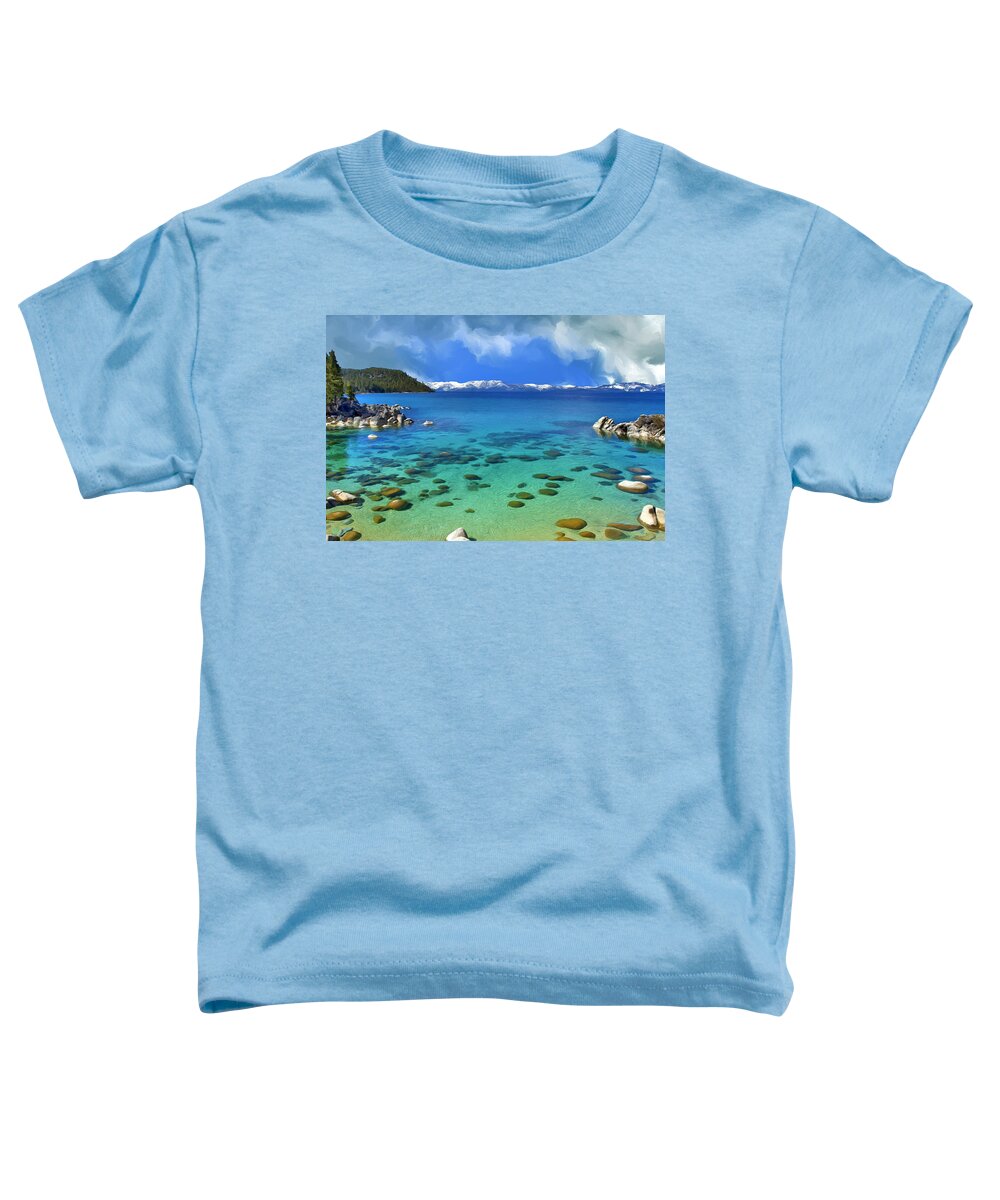 Lake Tahoe Toddler T-Shirt featuring the painting Lake Tahoe Cove by Dominic Piperata