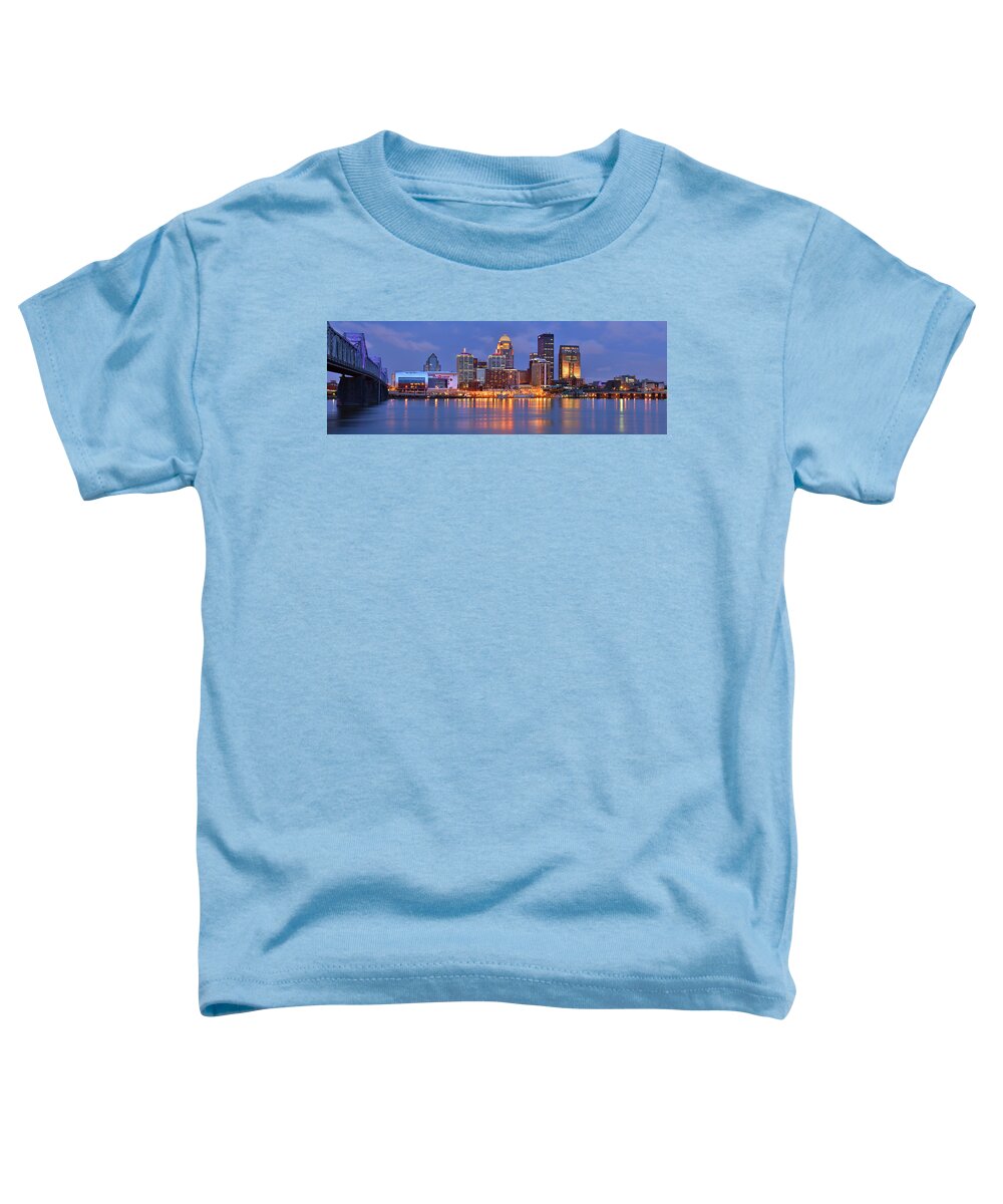 Louisville Skyline Toddler T-Shirt featuring the photograph Louisville Skyline at Dusk Sunset Panorama Kentucky by Jon Holiday