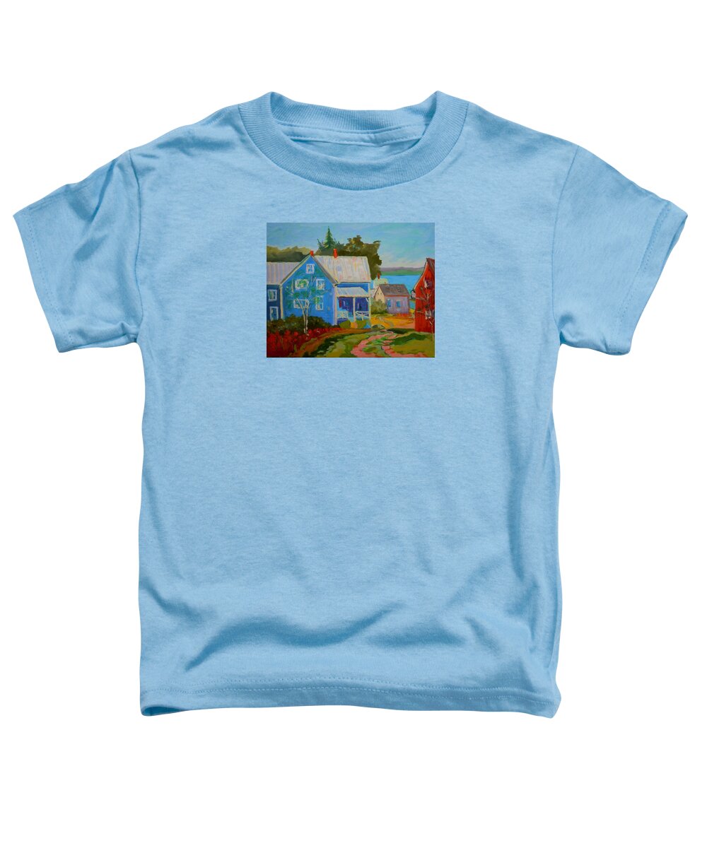 Landscape Toddler T-Shirt featuring the painting Lubec Village by Francine Frank