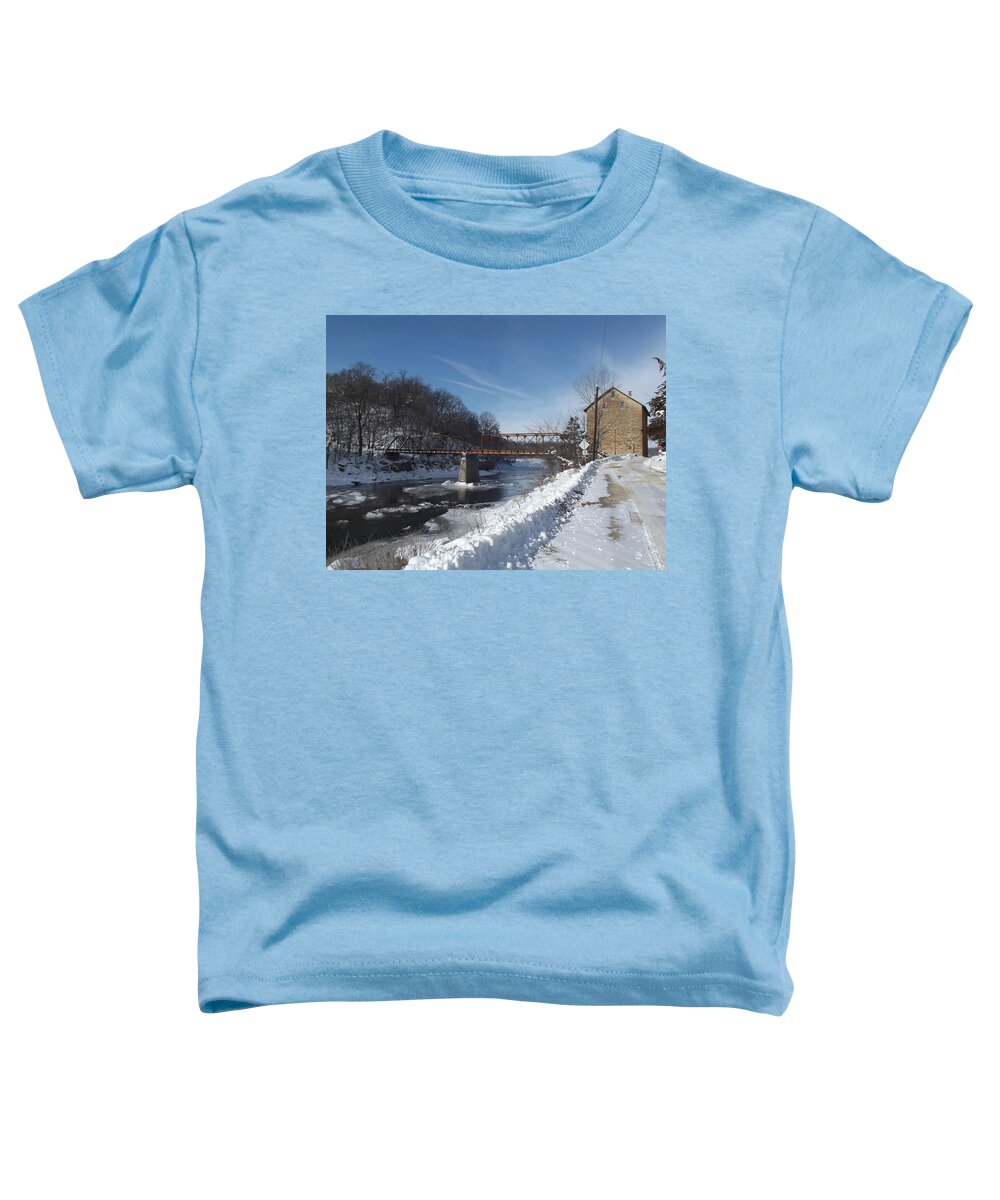 Elkader Iowa Toddler T-Shirt featuring the photograph Motor Mill In Winter by Bonfire Photography