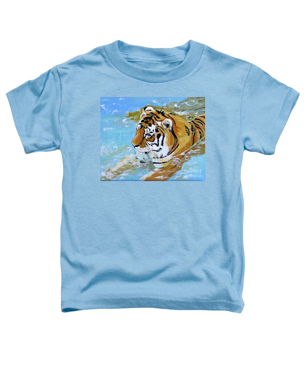 Tiger Cooling Off Toddler T-Shirt featuring the painting My Water Tiger by Phyllis Kaltenbach