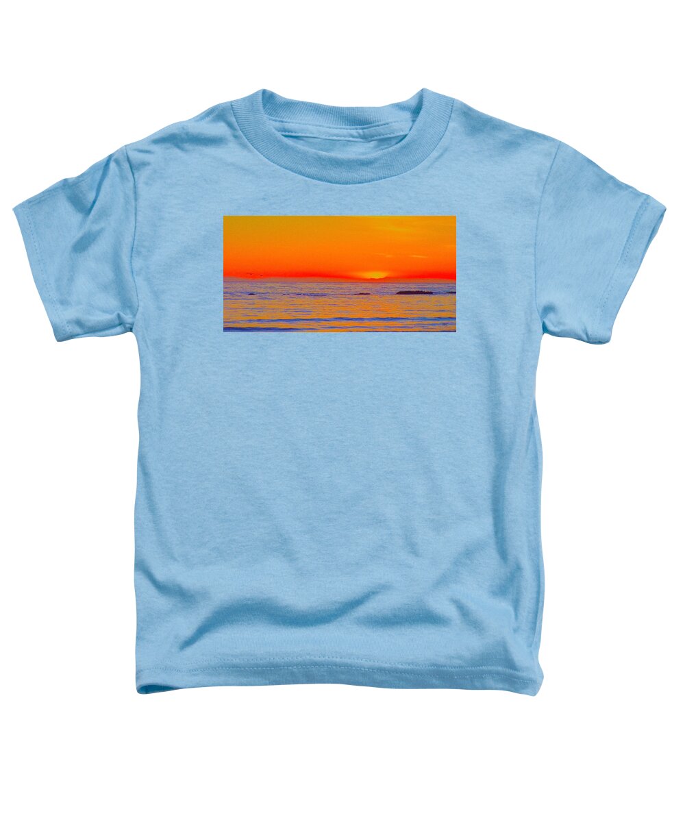 Seascape Toddler T-Shirt featuring the photograph Ocean Sunset In Orange And Blue by Ben and Raisa Gertsberg