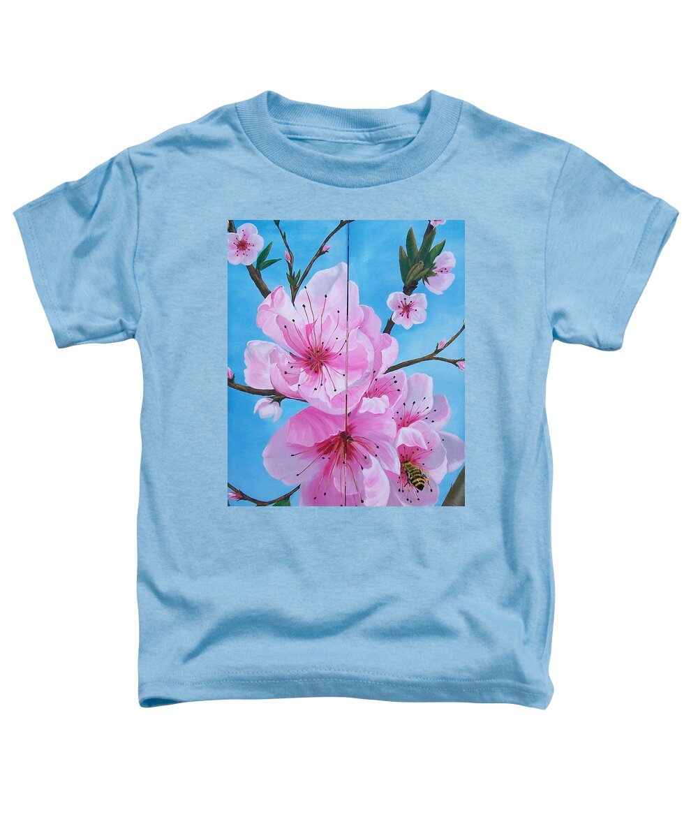 Peach Toddler T-Shirt featuring the painting Peach Tree in Bloom Diptych by Sharon Duguay