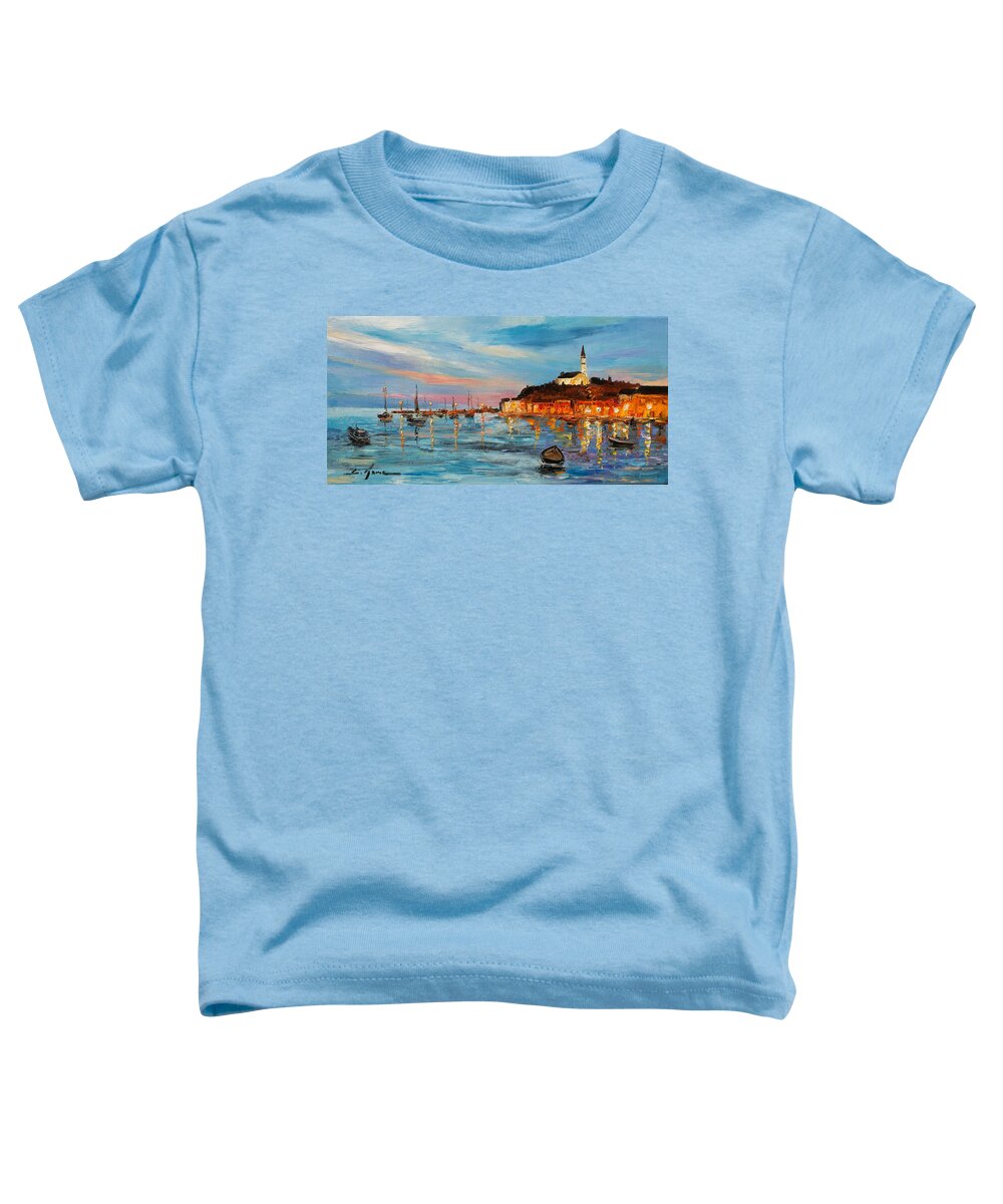 Rovanij Toddler T-Shirt featuring the painting Rovanij harbour by Luke Karcz