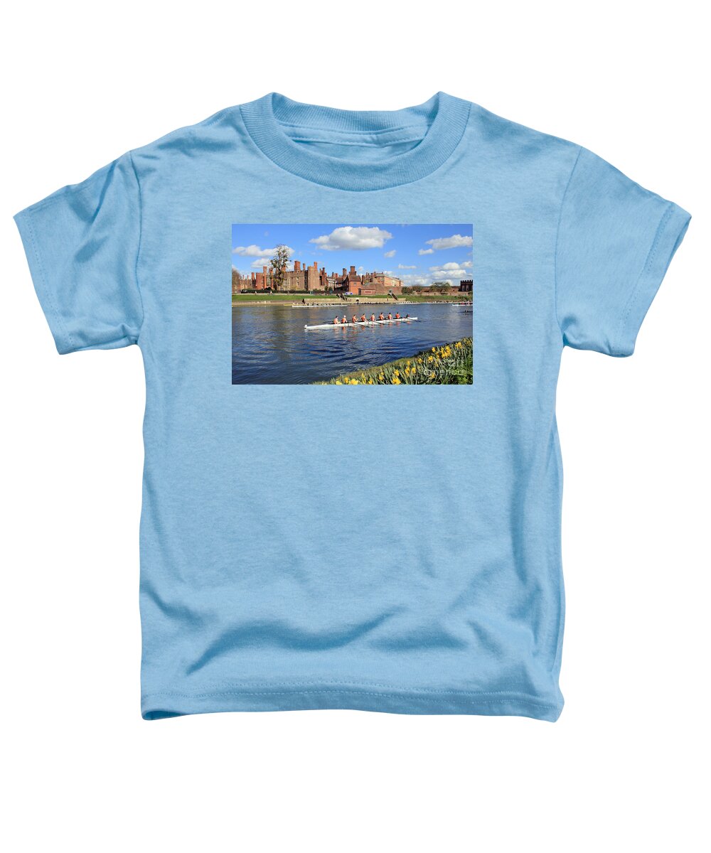 British English Countryside Landscape Rowing On The Thames At Hampton Court Toddler T-Shirt featuring the photograph Rowing on the Thames at Hampton Court by Julia Gavin