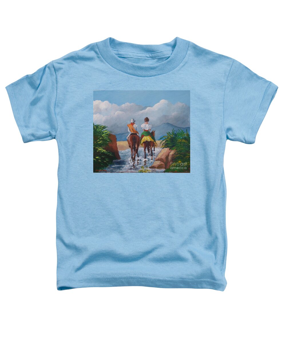 Sabanero Toddler T-Shirt featuring the painting Sabanero and wife crossing a river by Jean Pierre Bergoeing