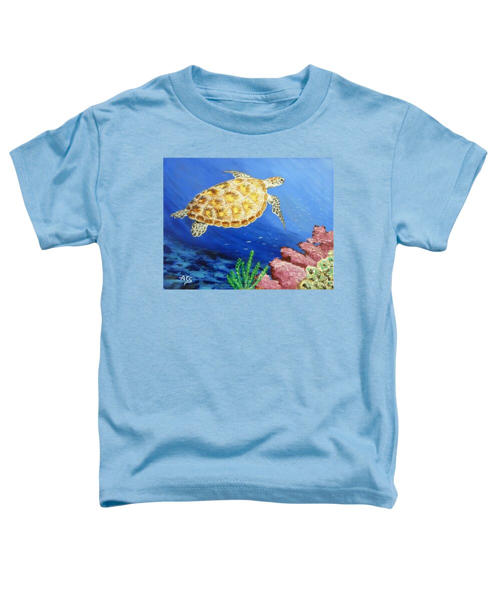 Sea Turtle Toddler T-Shirt featuring the painting Sea Turtle by Amelie Simmons