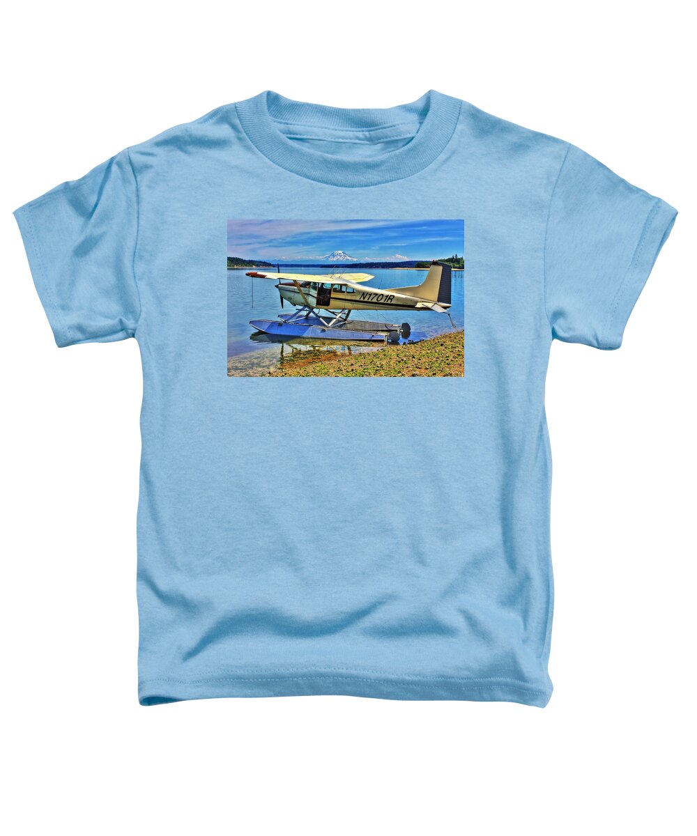 Mount Rainier Toddler T-Shirt featuring the photograph She Sees Sea Planes at the Sea Shore by Benjamin Yeager