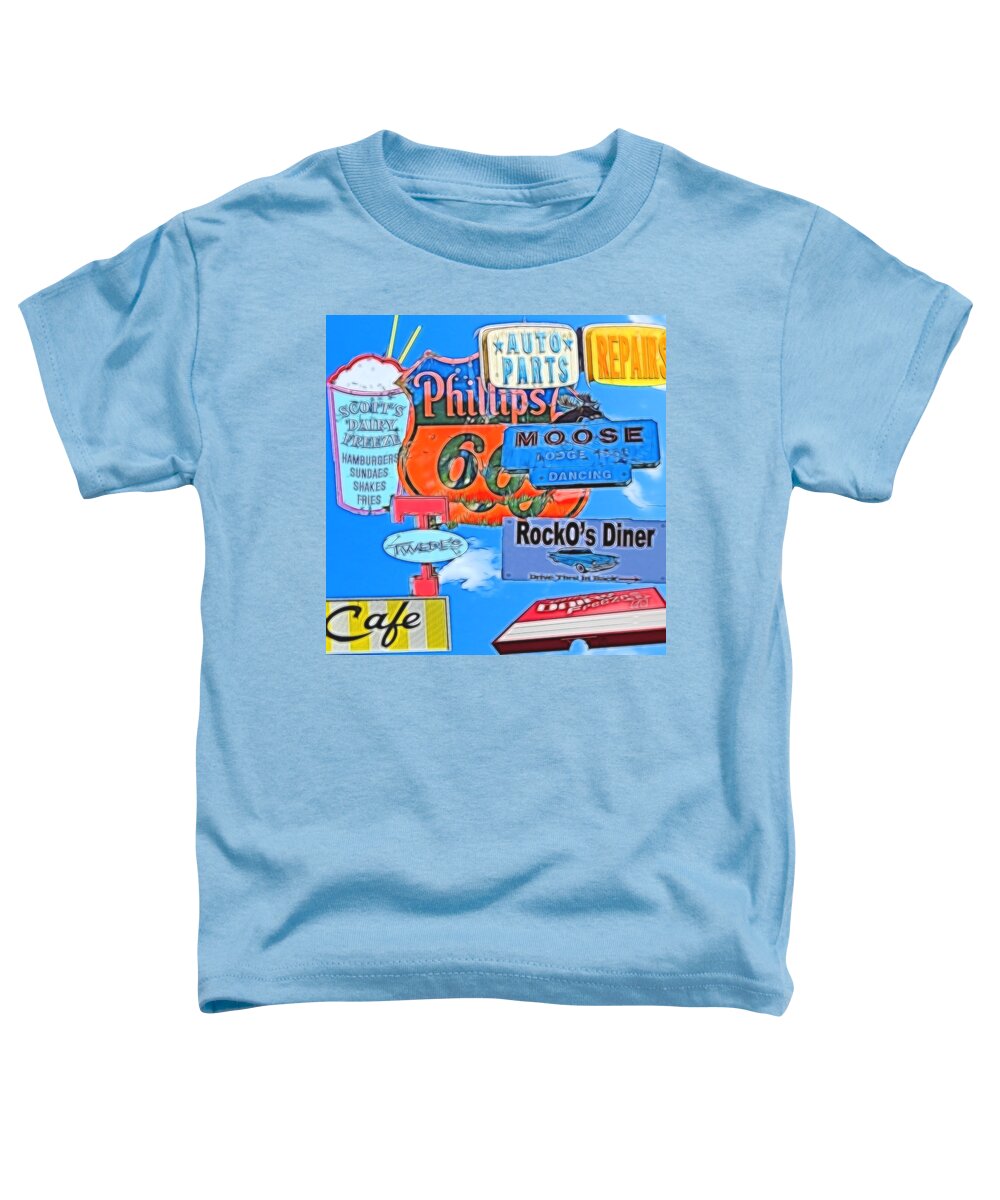 Phillips 66 Toddler T-Shirt featuring the digital art Signs in and around NOrth Bend by Cathy Anderson