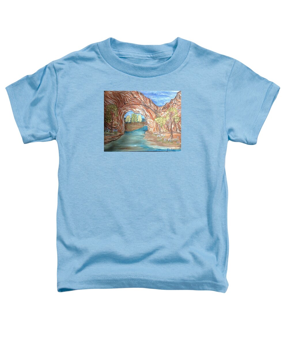 Red Rocks Toddler T-Shirt featuring the painting Through the Rock Window by Suzanne Surber