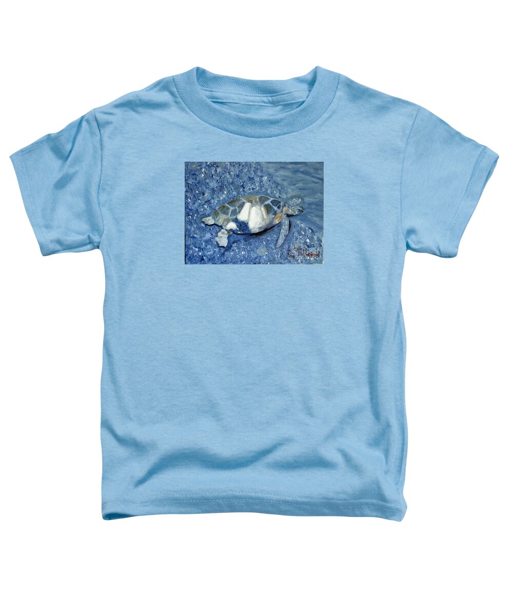 Turtle Toddler T-Shirt featuring the painting Turtle on Black Sand Beach by Laurie Morgan