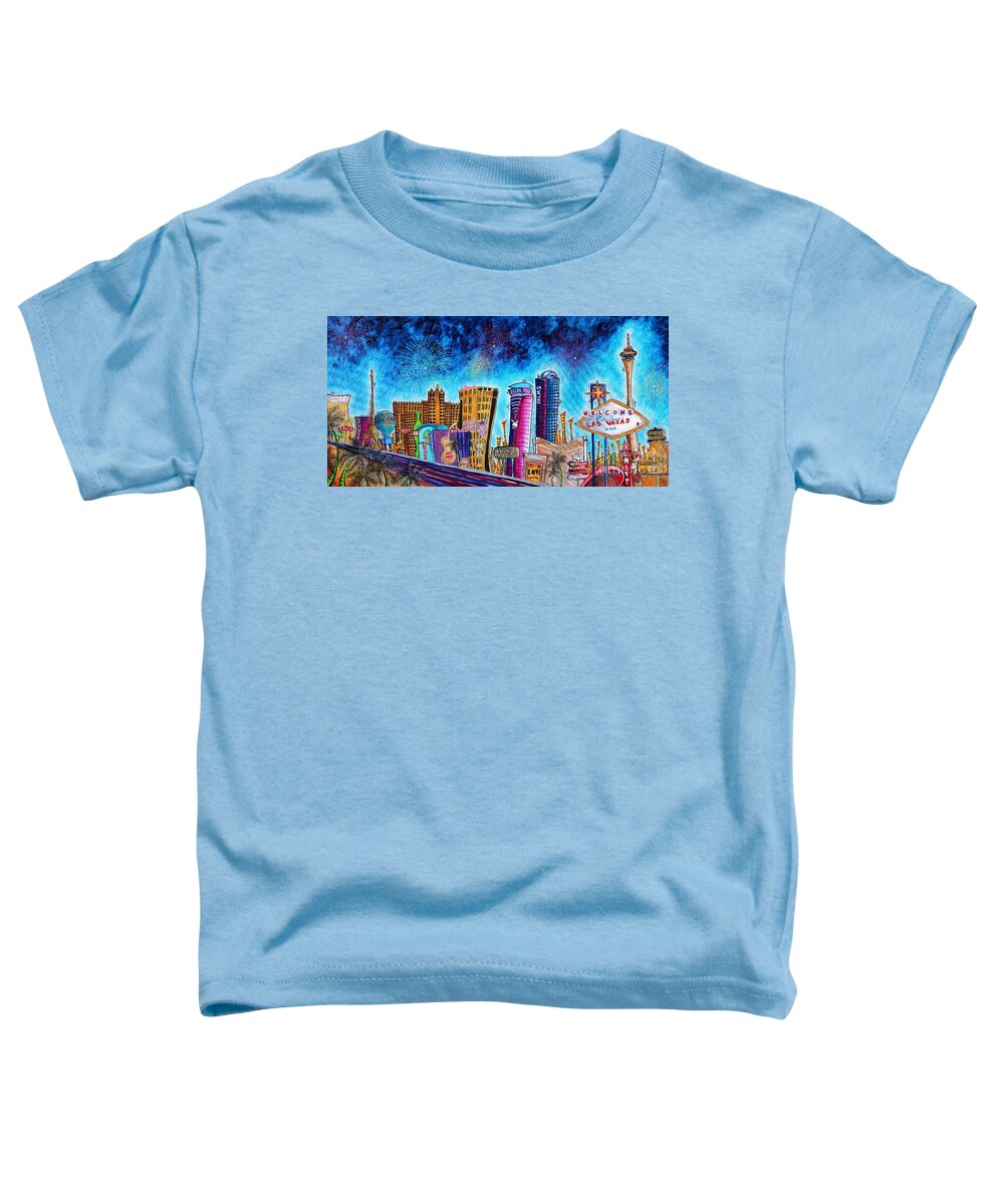 Vegas Toddler T-Shirt featuring the painting Viva Las Vegas a Fun and Funky PoP Art Painting of the Vegas Skyline and Sign by Megan Duncanson by Megan Aroon