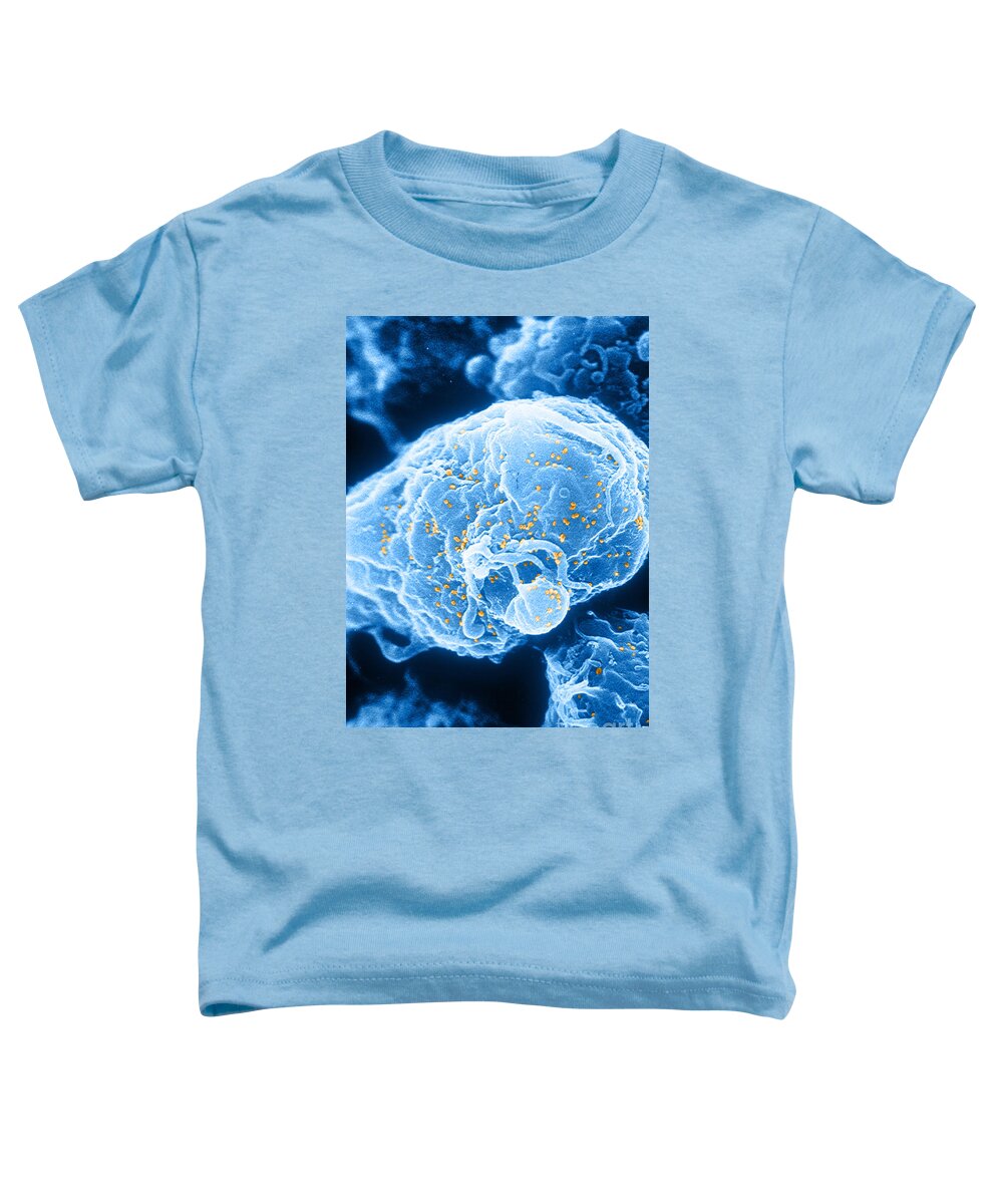 Medical Toddler T-Shirt featuring the photograph Hiv-1 Infected T4 Lymphocyte Sem by Science Source