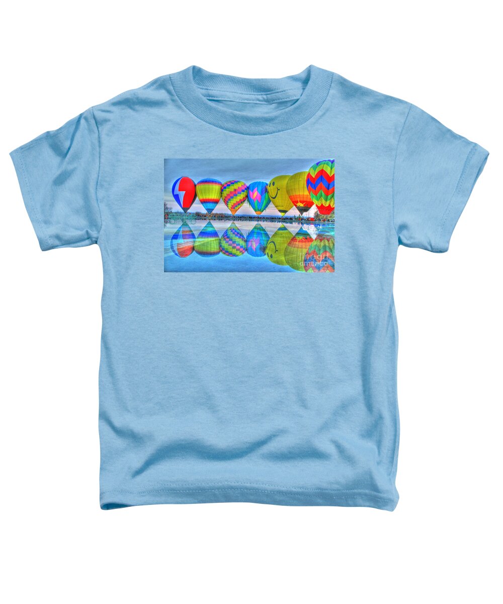 Balluminaria Toddler T-Shirt featuring the photograph Hot Air Balloons at Eden Park by Jeremy Lankford