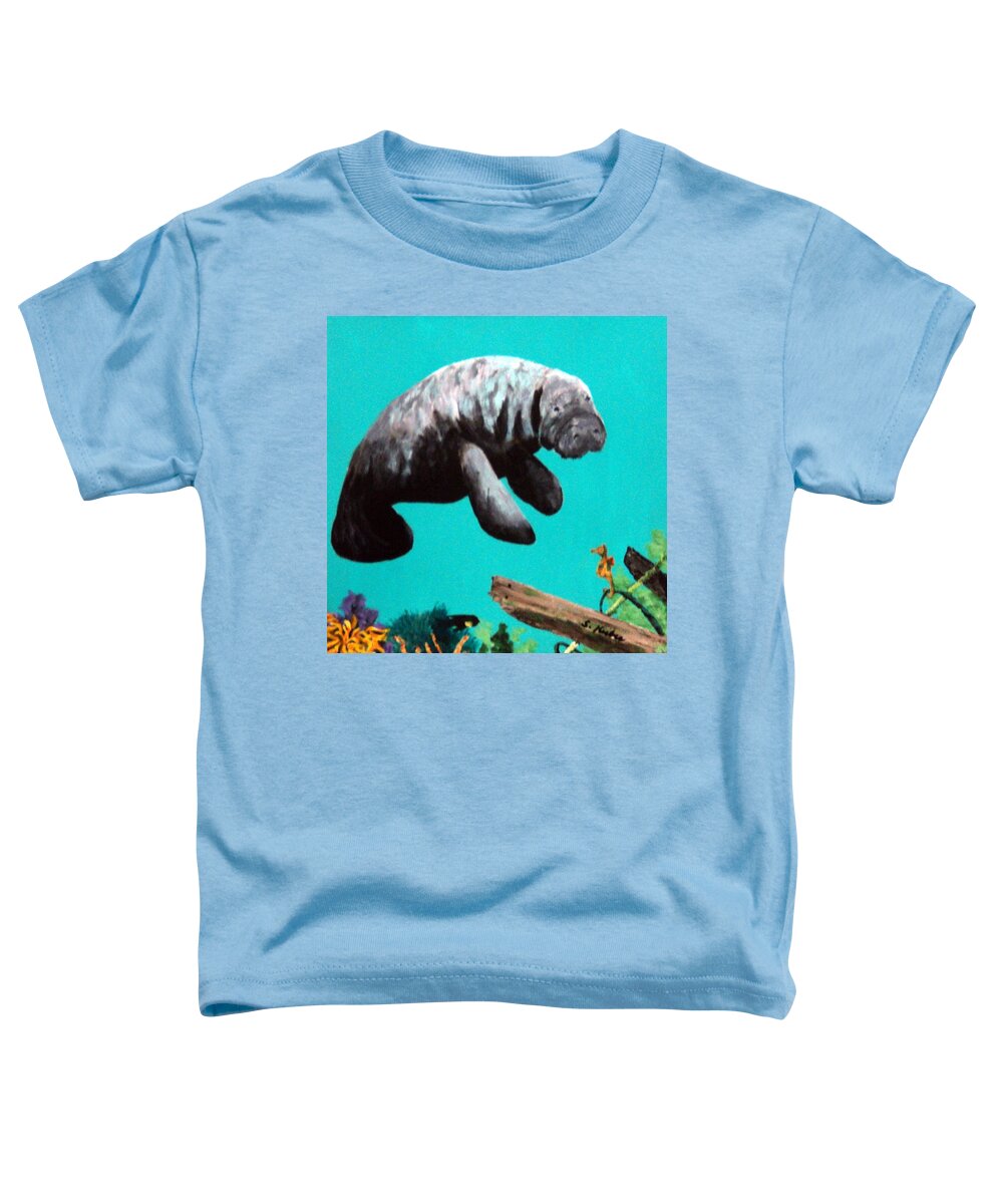 Florida Toddler T-Shirt featuring the painting Sea Horse and Manatee by Susan Kubes