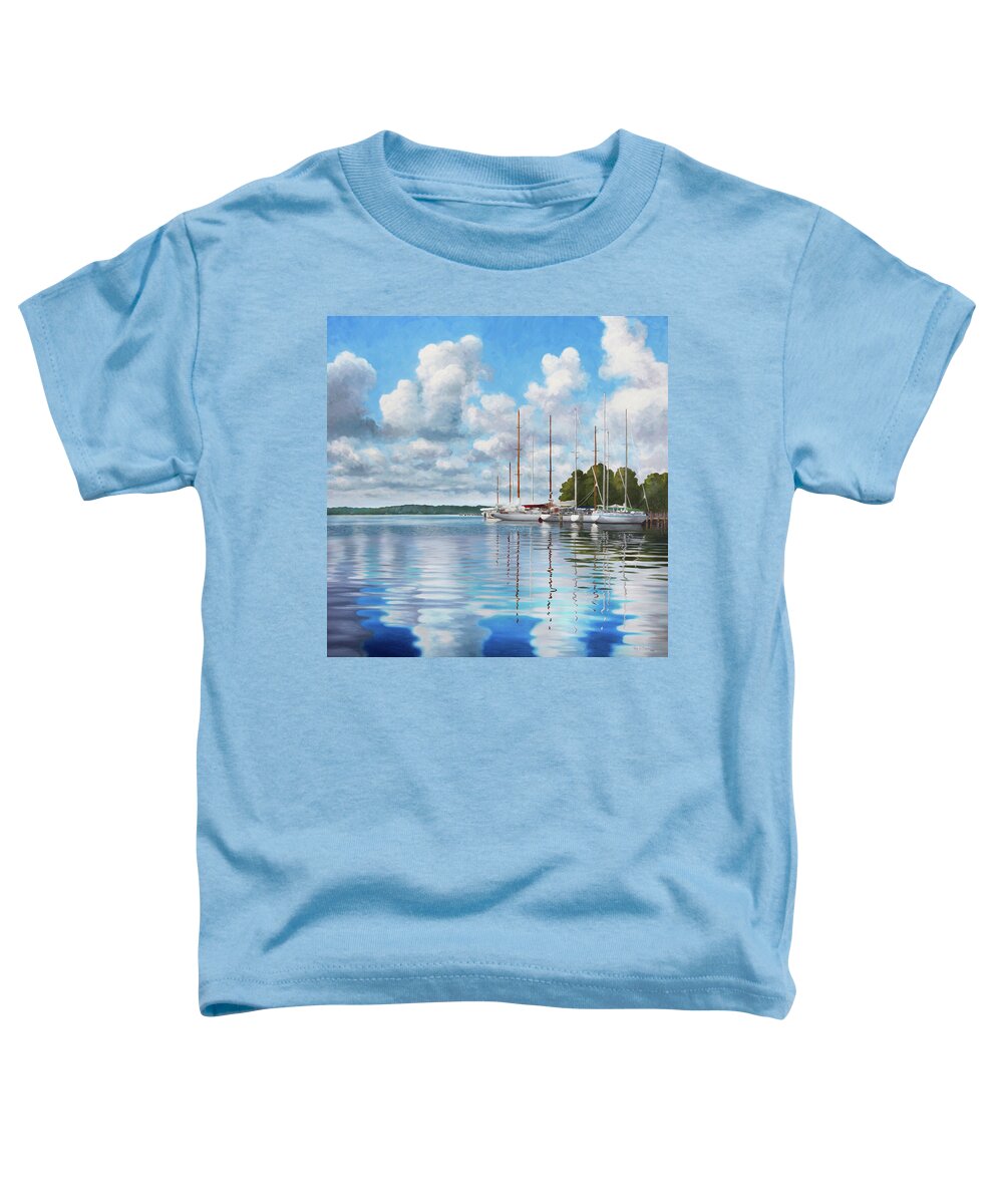Guy Crittenden Art Toddler T-Shirt featuring the painting Reflections on Fishing Bay by Guy Crittenden