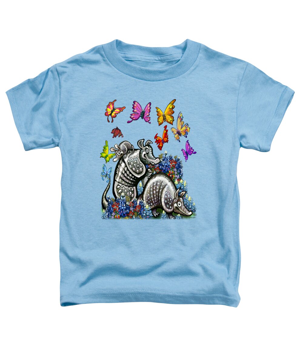 Armadillos Toddler T-Shirt featuring the digital art Armadillos Bluebonnets and Butterflies #2 by Kevin Middleton