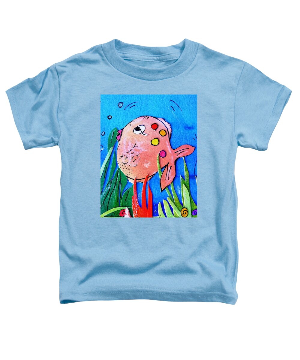 Fish Toddler T-Shirt featuring the painting Angelina The Fish by Mary Cahalan Lee - aka PIXI