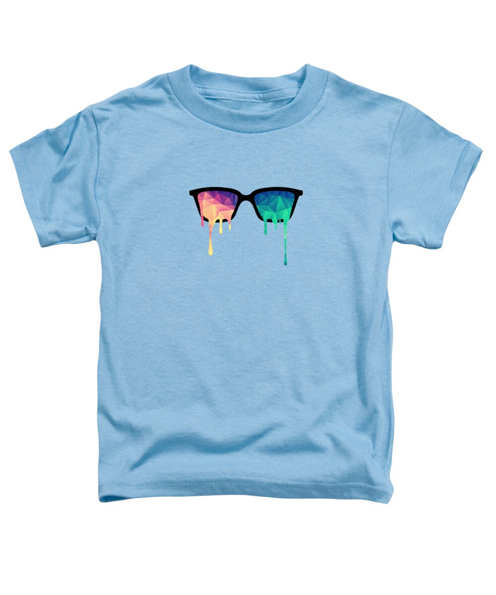 Nerd Toddler T-Shirt featuring the digital art Psychedelic Nerd Glasses with Melting LSD Trippy Color Triangles by Philipp Rietz