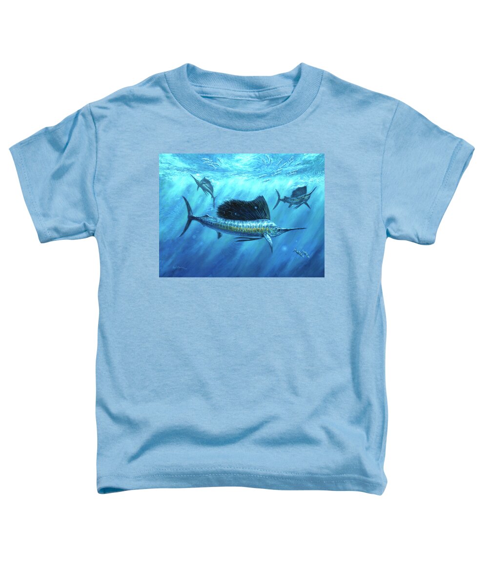 Sailfish Paintings Toddler T-Shirt featuring the painting Bait Bash by Guy Crittenden