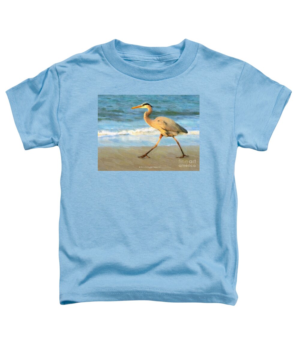 Blue Heron Toddler T-Shirt featuring the painting Bird with a Purpose by Chris Armytage