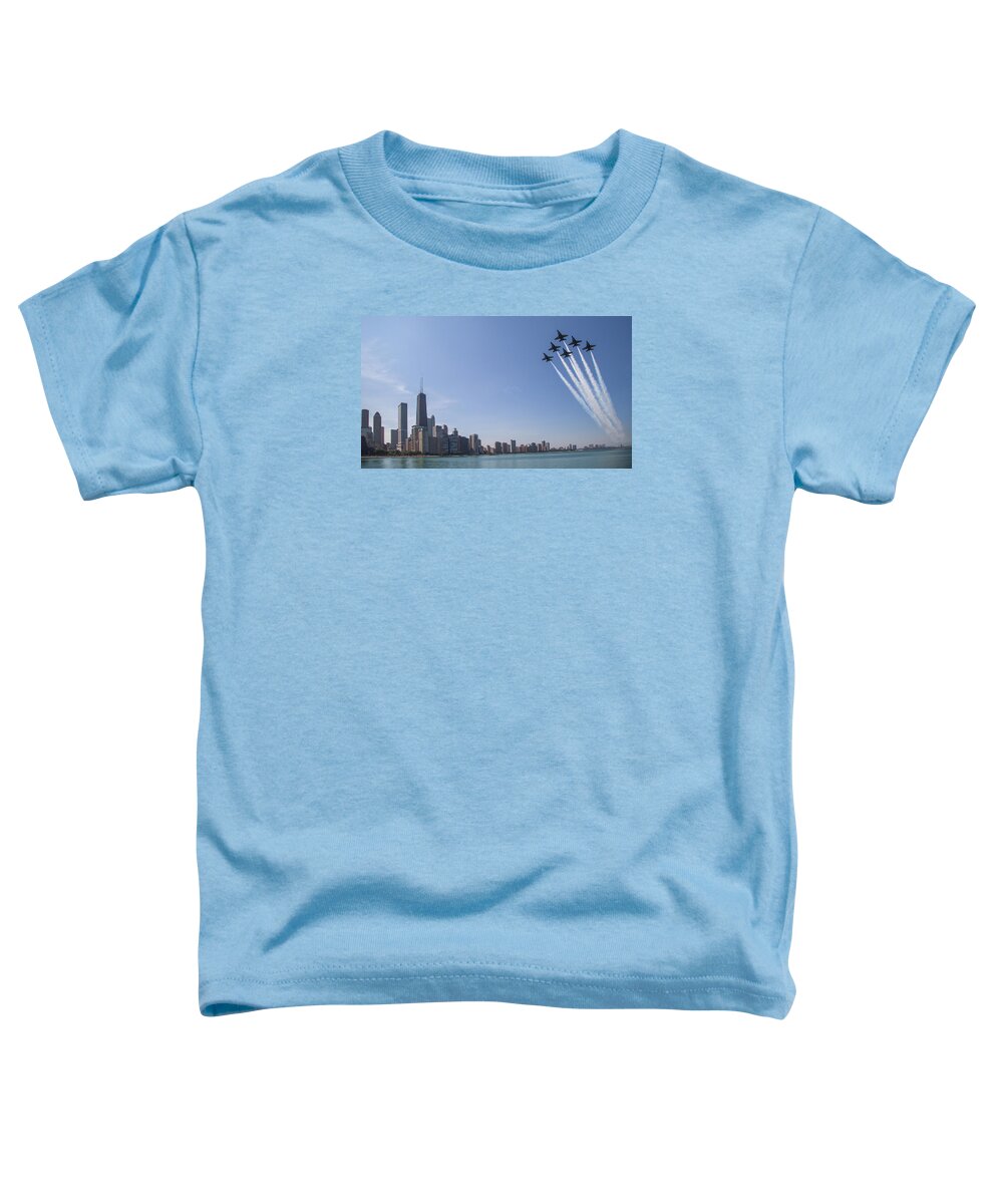 Chicago Toddler T-Shirt featuring the photograph Blue Angels over Chicago by Lev Kaytsner