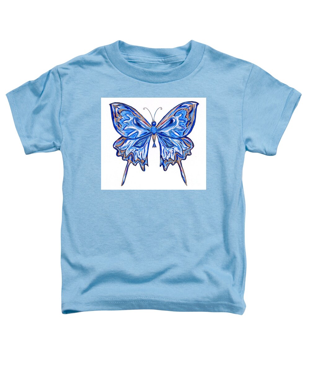 Blue Toddler T-Shirt featuring the painting Blue Butterfly Illustration by Catherine Gruetzke-Blais