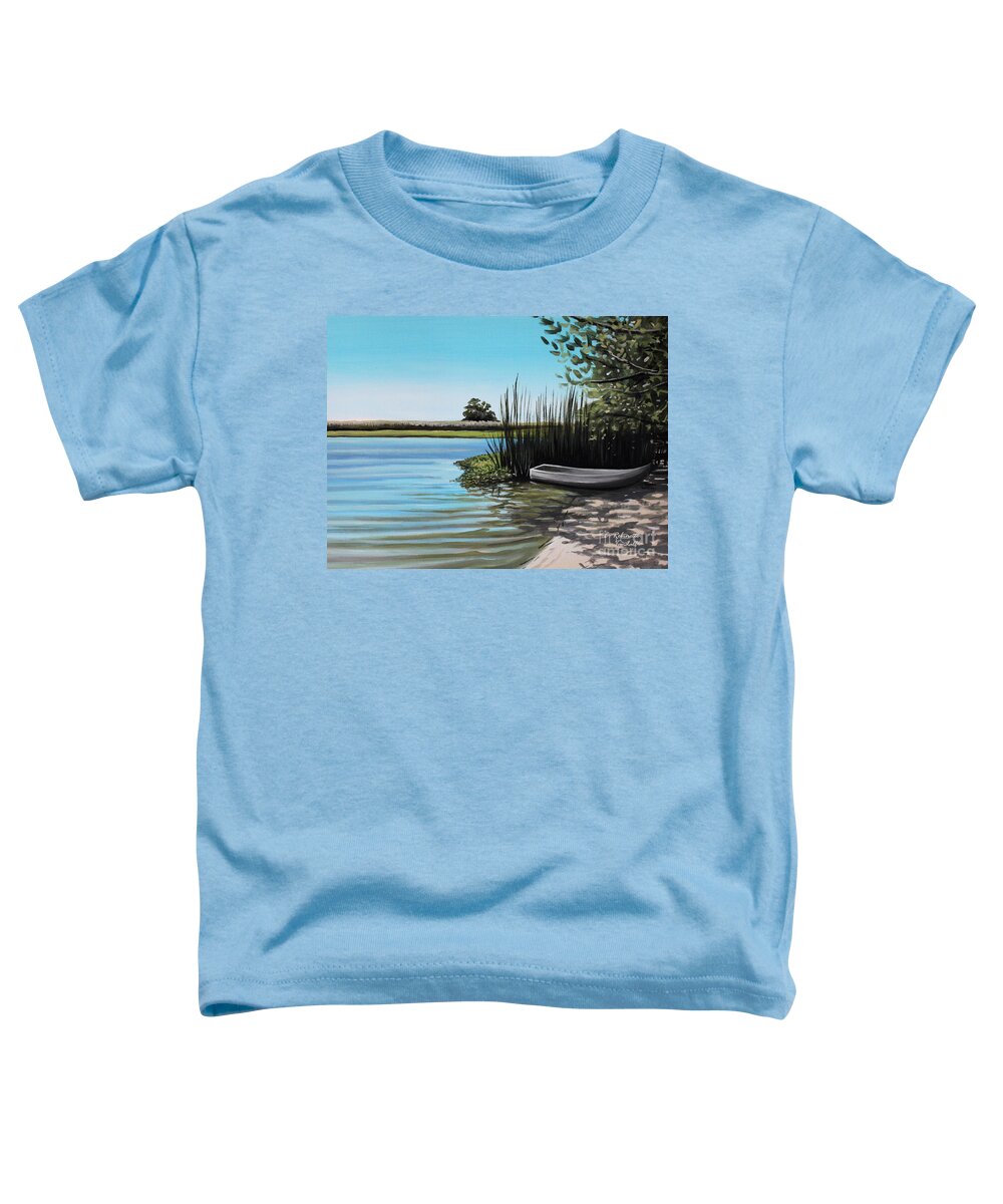 Boat Toddler T-Shirt featuring the painting Boat on the Shadowed Beach by Elizabeth Robinette Tyndall