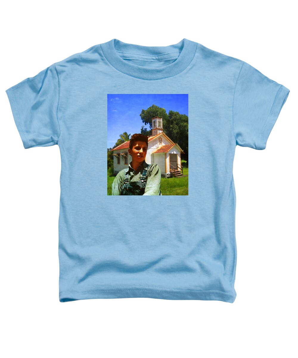 Farmer Toddler T-Shirt featuring the photograph Boy and Church by Timothy Bulone