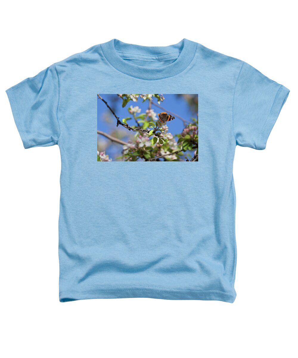 Butterfly Toddler T-Shirt featuring the photograph Monarch Butterfly on Cherry Tree by Tatiana Travelways