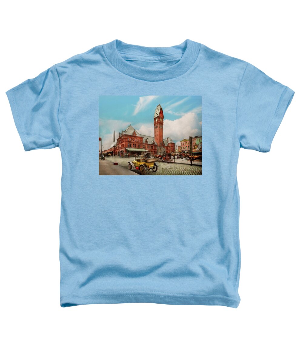 South Plymouth Toddler T-Shirt featuring the photograph City - Chicago Ill - Dearborn Station 1910 by Mike Savad