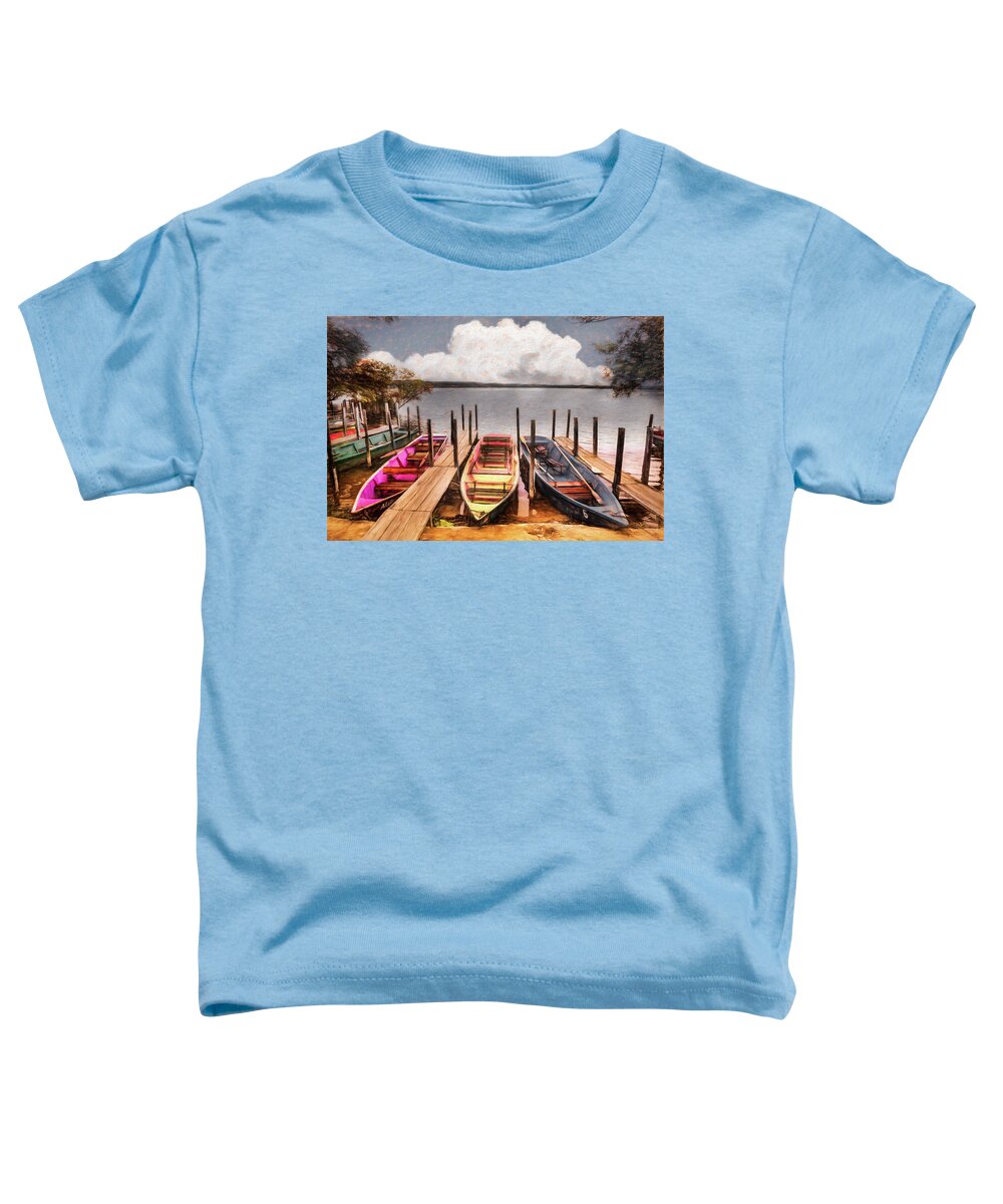 Boats Toddler T-Shirt featuring the photograph Colorful Rowboats at the Lake Pastels Oil Painting by Debra and Dave Vanderlaan