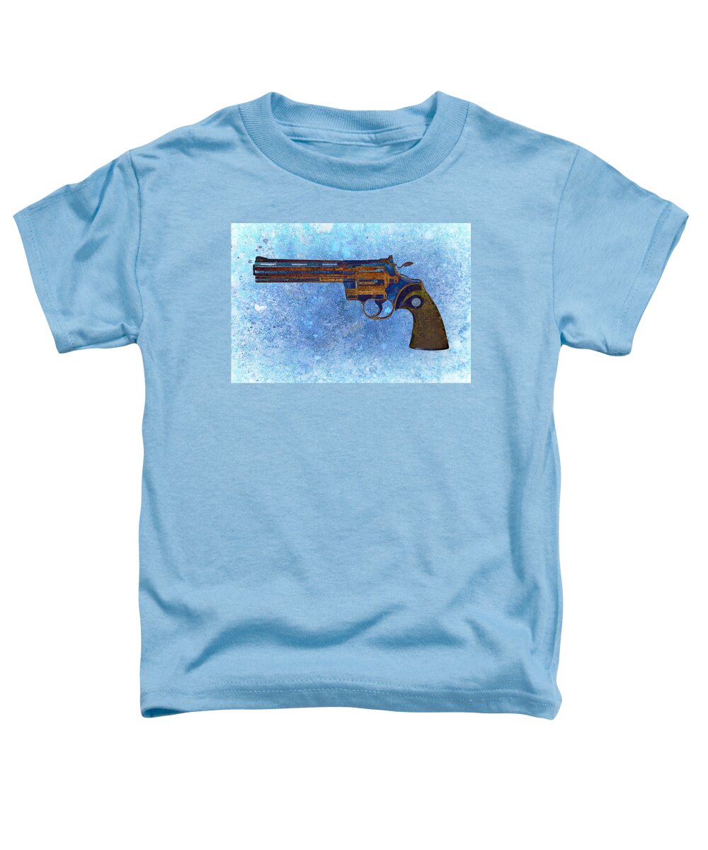 Colt Toddler T-Shirt featuring the digital art Colt Python 357 Mag on Blue Background. by M L C