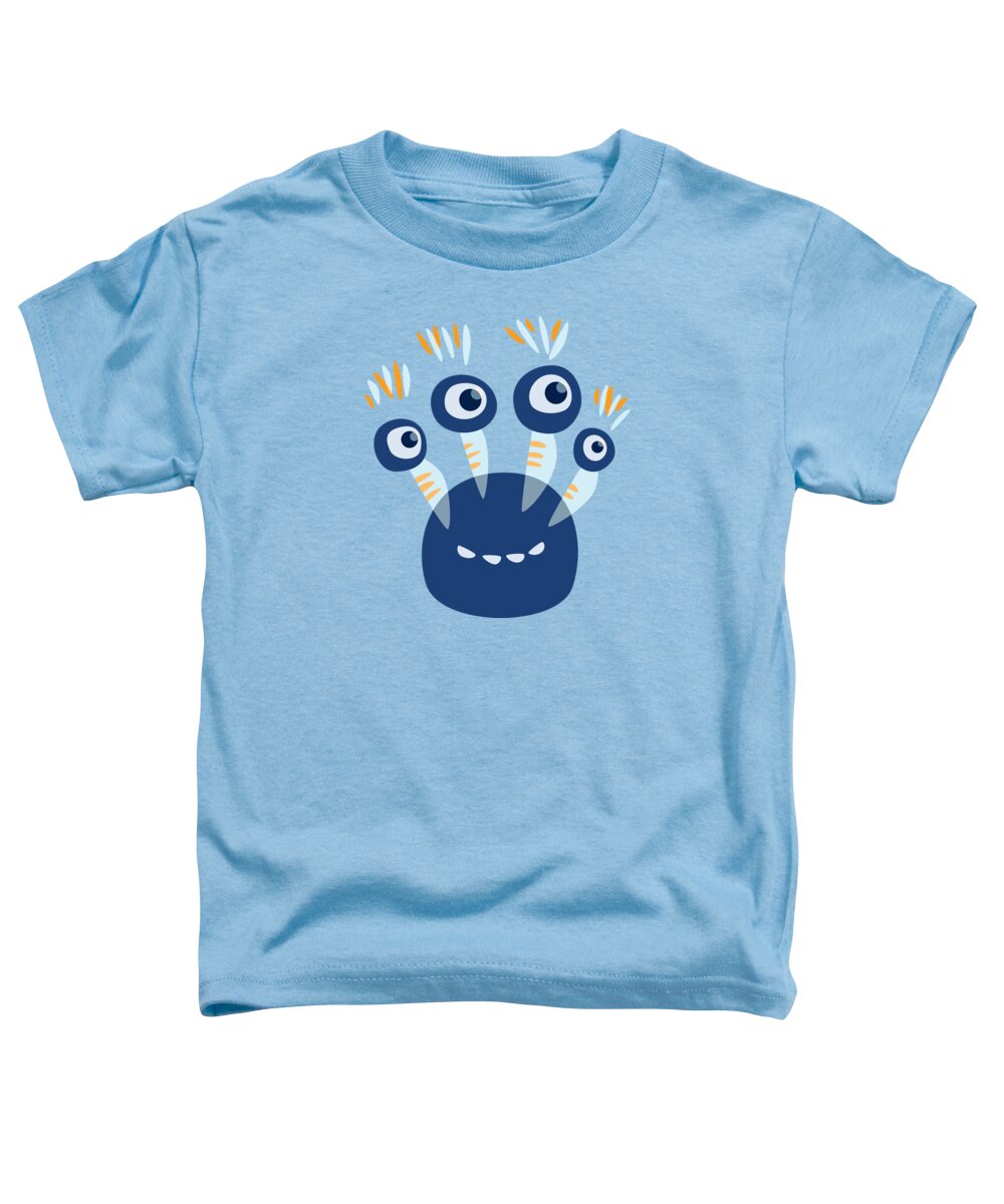 Vector Toddler T-Shirt featuring the digital art Cute Blue Four Eyed Monster by Boriana Giormova
