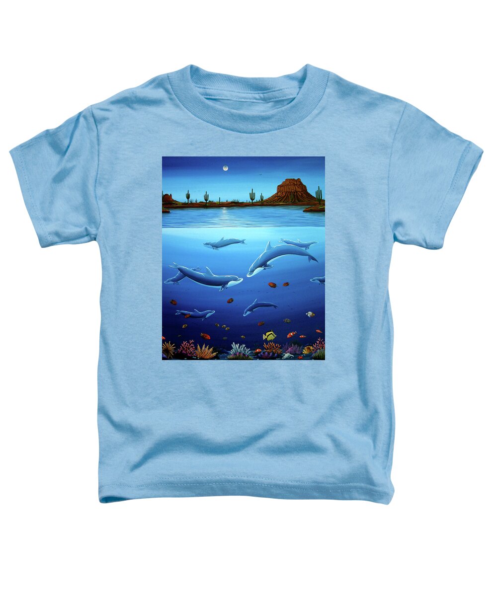 Ocean Toddler T-Shirt featuring the painting Desert Dolphins Close by Lance Headlee