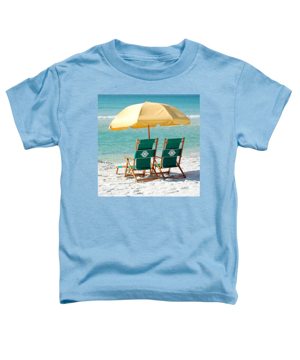 Destin Toddler T-Shirt featuring the photograph Destin Florida Beach Chairs and Yellow Umbrella Square Format by Shawn O'Brien