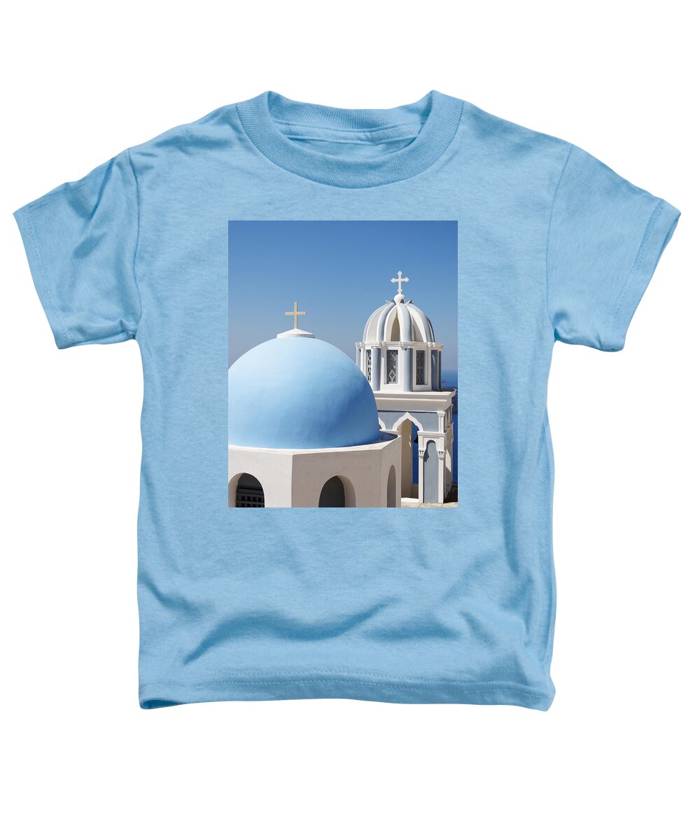 Darin Volpe Architecture Toddler T-Shirt featuring the photograph Dome and Bell Tower -- Greek Orthodox Church in Fira, Santorini by Darin Volpe