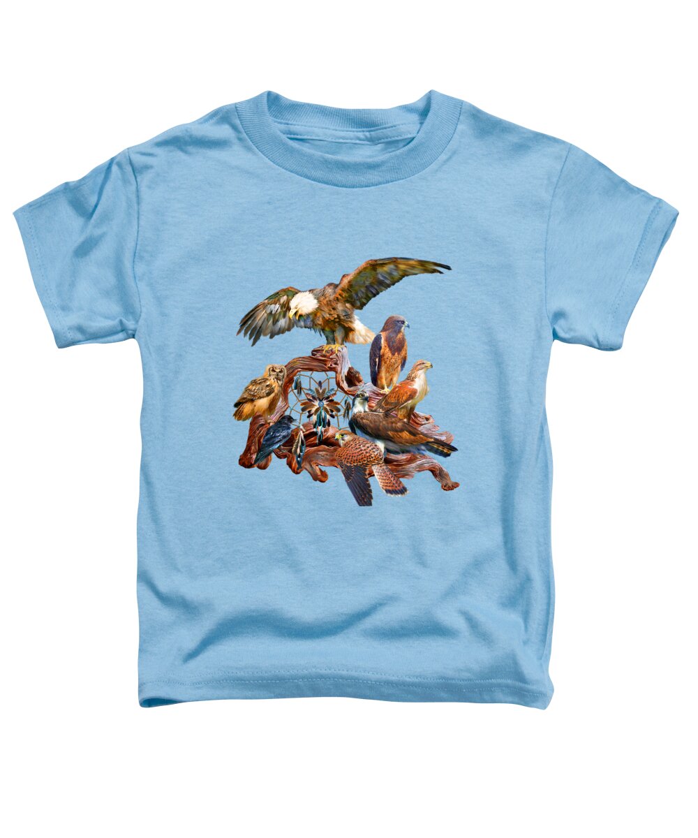 Carol Cavalaris Toddler T-Shirt featuring the mixed media Dream Catcher - Spirit Birds by Carol Cavalaris