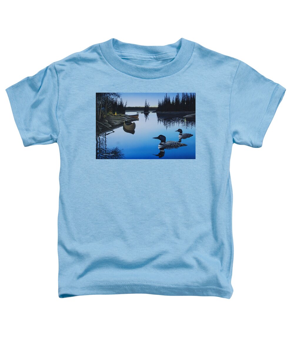 Loons Toddler T-Shirt featuring the painting Evening Loons by Anthony J Padgett