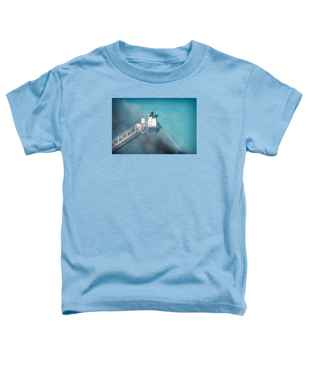 Aerial Toddler T-Shirt featuring the photograph Firemen Dousing Flames by Todd Klassy