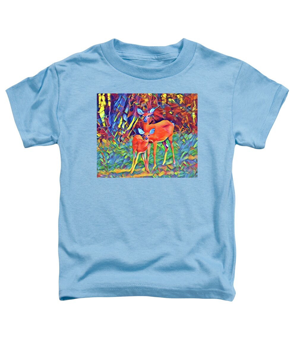 Whitetail Deer Toddler T-Shirt featuring the digital art Forest Doe and Fawn by Kathy Kelly