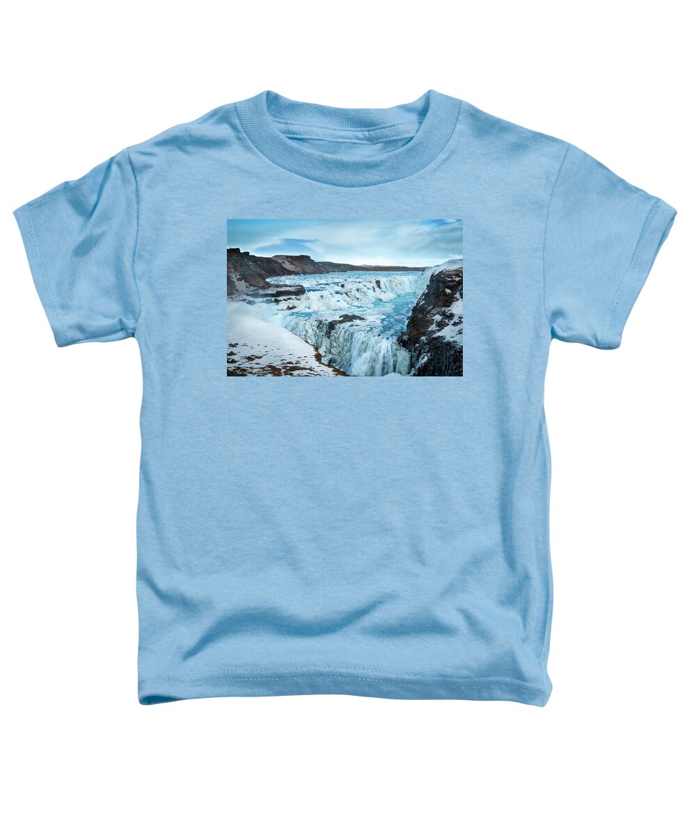 Cascade Toddler T-Shirt featuring the photograph Frozen Gullfoss by Geoff Smith