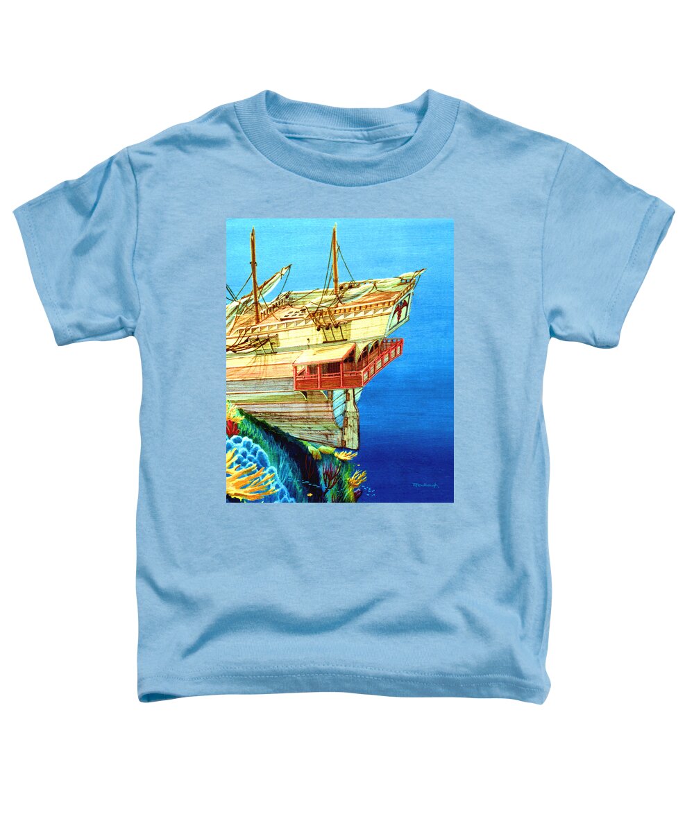 Duane Mccullough Toddler T-Shirt featuring the painting Galleon on the Reef 2 filtered by Duane McCullough