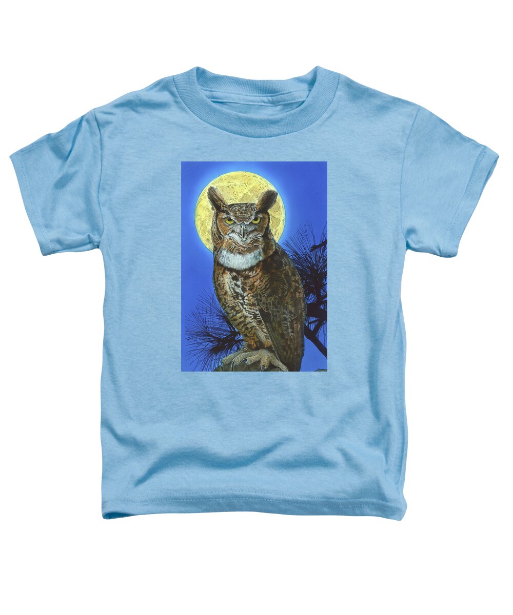 Great Horned Owl Toddler T-Shirt featuring the painting Great Horned Owl 2 by John Dyess