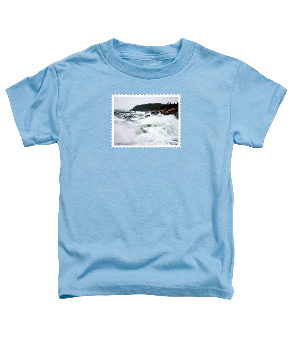Ocean Storm Sea Waves Shoreline Acadia+national+park Maine Coastal Rocks Toddler T-Shirt featuring the painting Heavy Seas at Acadia National Park Maine by Elaine Plesser