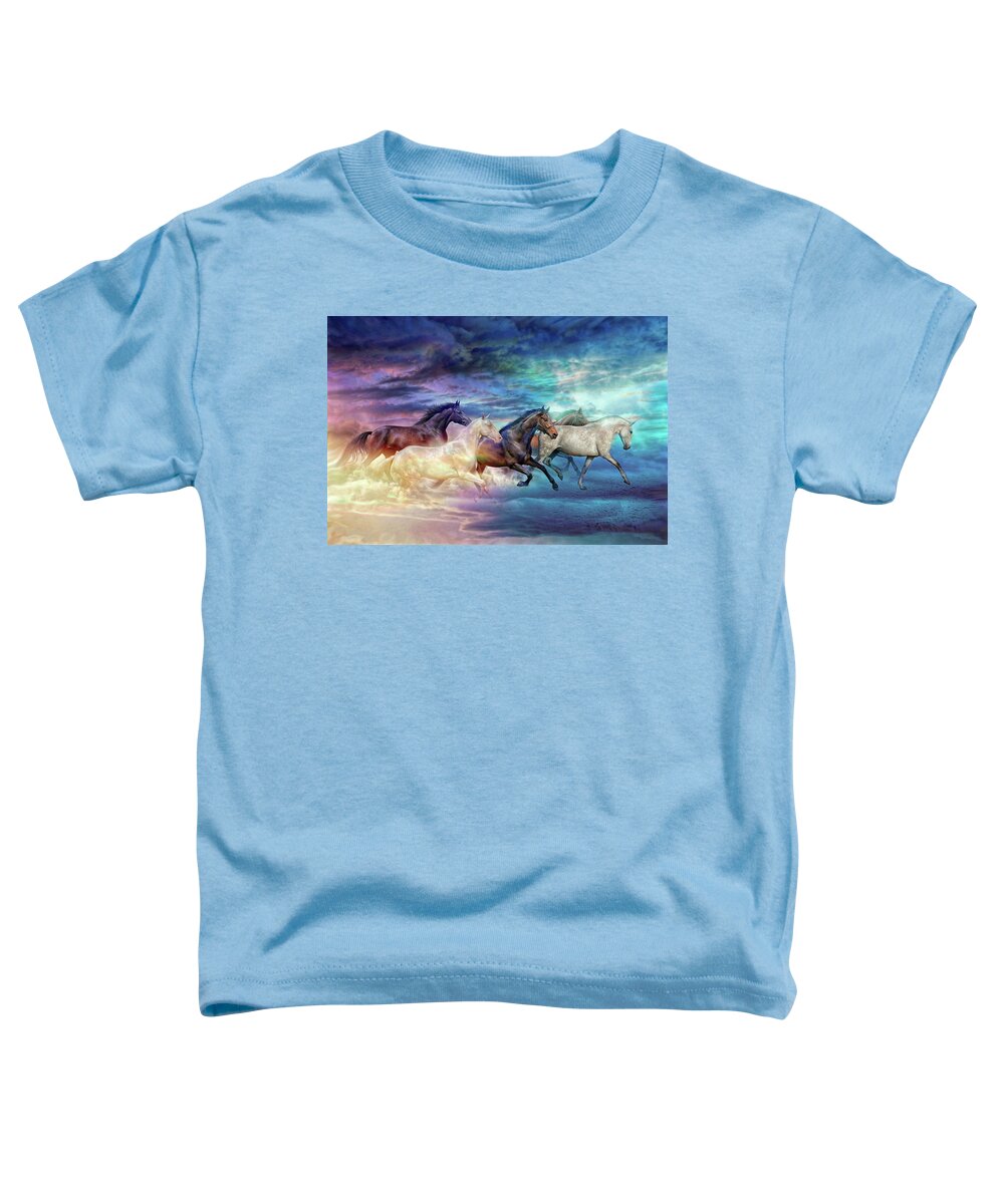 Horses Toddler T-Shirt featuring the digital art Herd of horses in pastel by Lilia D