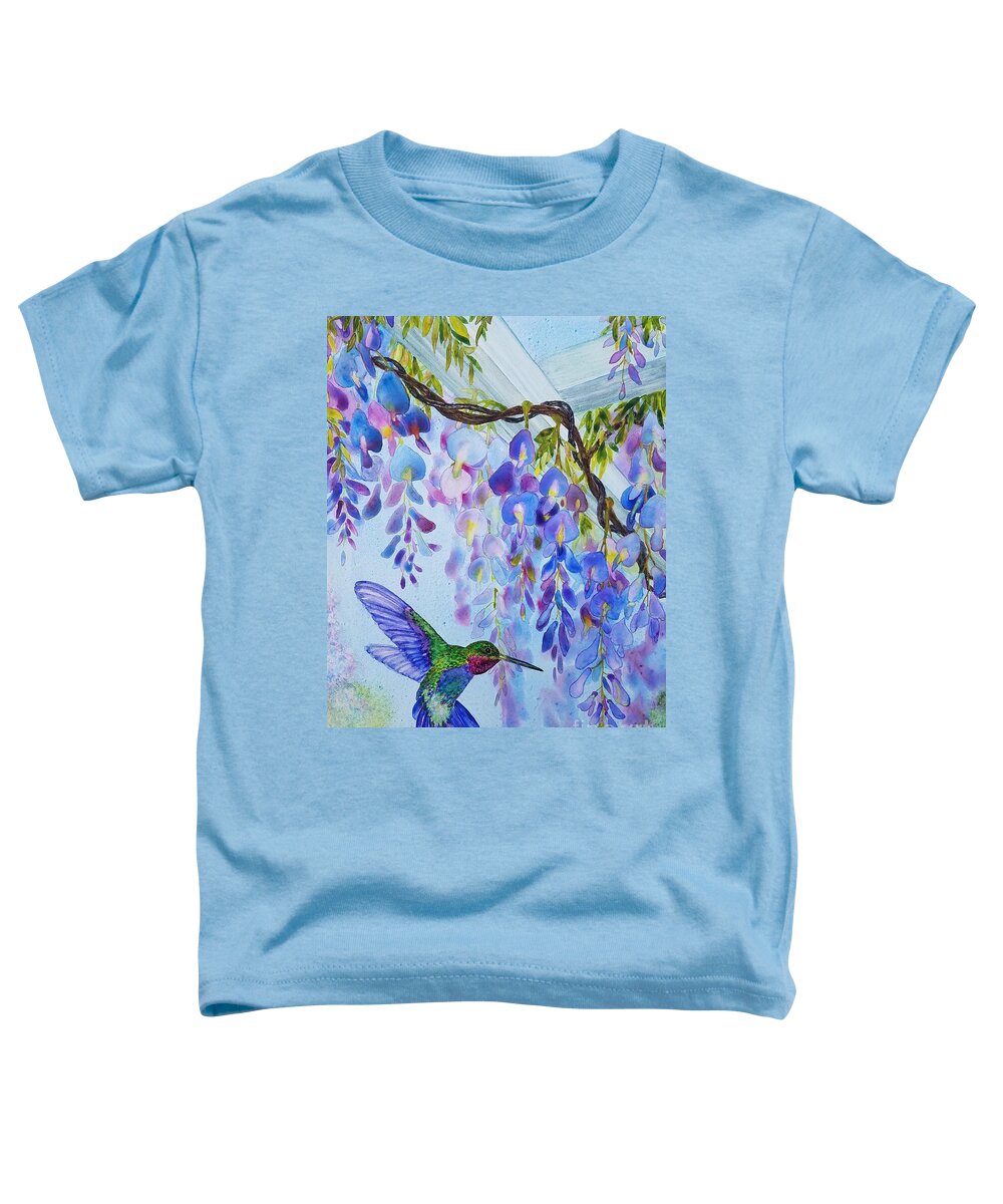 Watercolor Hummingbird Art Toddler T-Shirt featuring the painting Hummingbird Fantasy by Lisa Debaets